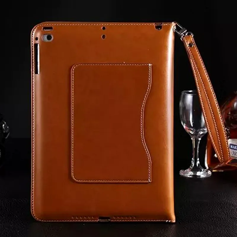 

Luxury Mini 4 Leather Case Wallet Smart Cover for Apple iPad Mini 4 Tablet Flip Magnetic Stand Cover with Card Slots Hand Strap