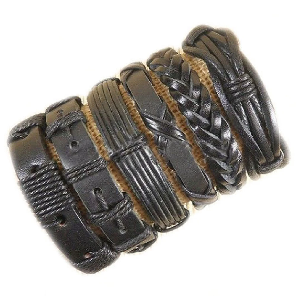 

Wholsale 6pcs/lot wrap multilayer leather braided rope wristband men bracelets&bangles for women pulseira masculina Jewelry H70