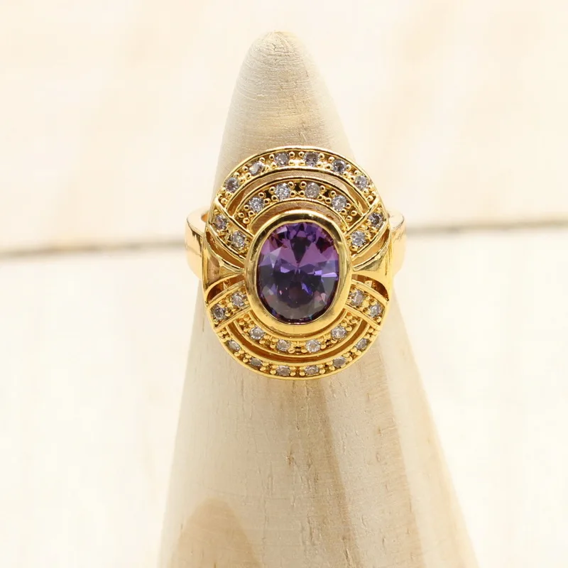 Золотой цвет женские 4 шт. Ювелирные наборы фиолетовый кубический цирконий серьги кулон ожерелье обручальное кольцо ювелирные изделия