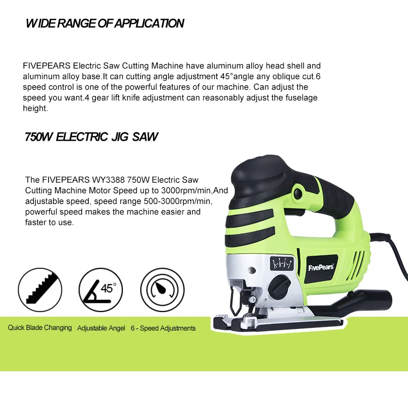 FIVEPEARS Electric Jig Saw Curve Saw 750W 220V Electric Cutting Machine Woodworking Tools Chainsaw With EU plug FIVEPEARS Electric Jig Saw Curve Saw 750W 220V Electric Cutting Machine Woodworking Tools Chainsaw With EU plug