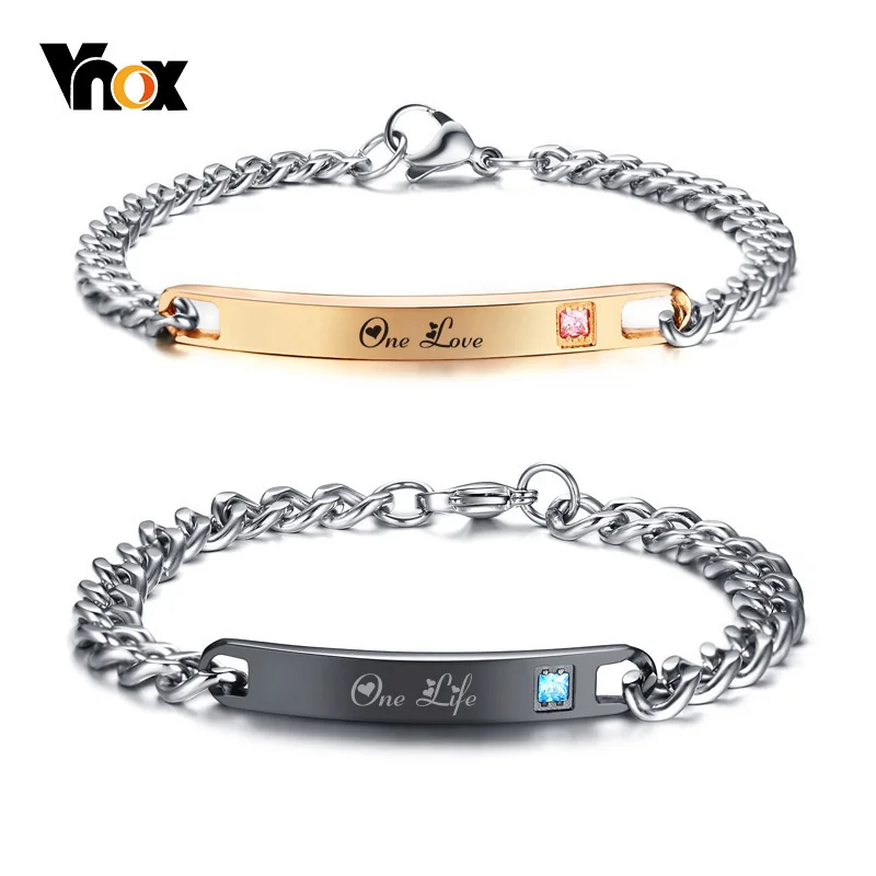 Vnox Romantic Couples Bracelets for Him and Her Stainless Steel One Life One Lovers Bracelet Best Anniversary Gifts
