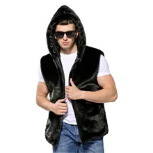 Зимний искусственный меховой жилет, пальто для мужчин с капюшоном, повседневные меховые куртки, теплая ветровка на молнии, Мужское пальто с мехом