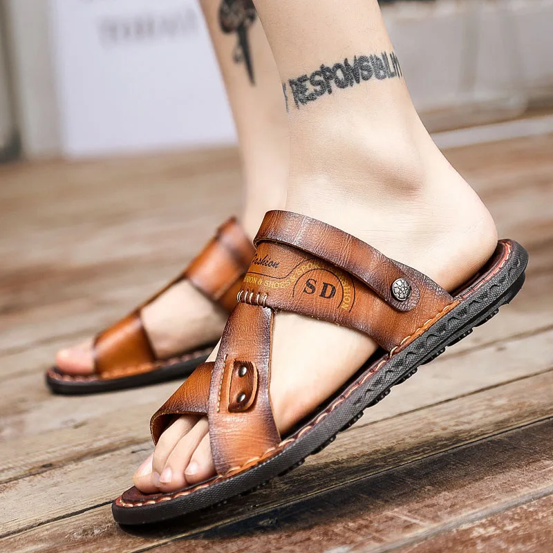 DUDELI топ качественные сандалии Мужские летние тапочки мужские босоножки из натуральной кожи Для мужчин обувь для пляжного отдыха большие размеры 38–46
