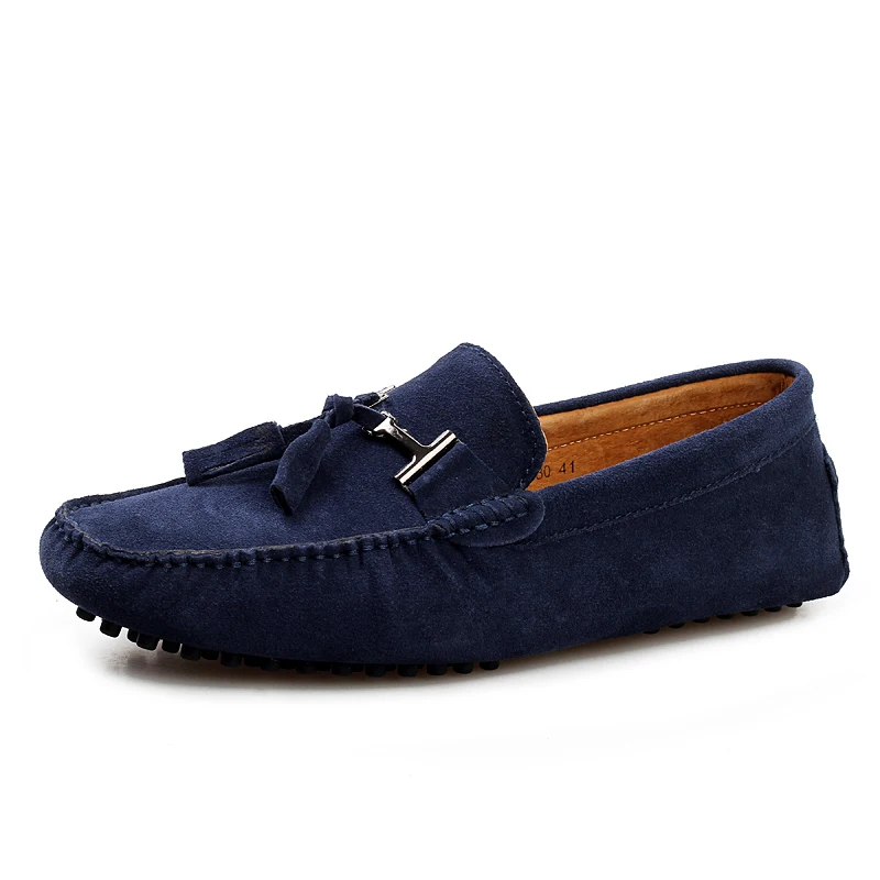 

Men Loafers Casual Suede Leather Soft Mocasins High Quality Men Flats Driving Shoes Slip on Man Blue Walking Sneakers Plus Size