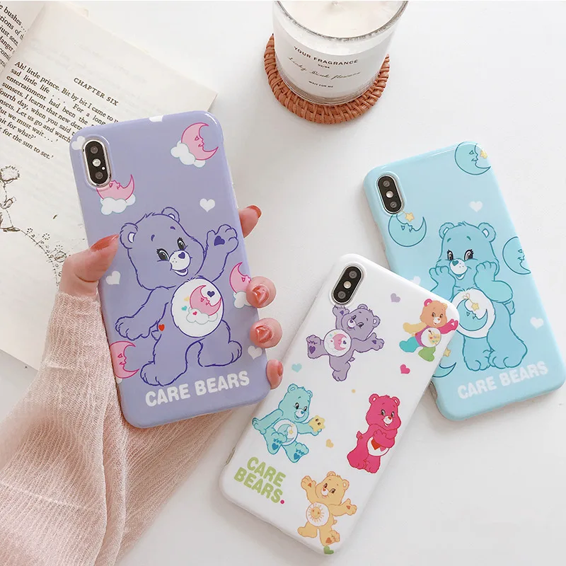 

Care bears cartoon silicone soft case for iphone x case xs max xr cute strawberry bear glossy phone case 6 for iphone 6s 7 8plus