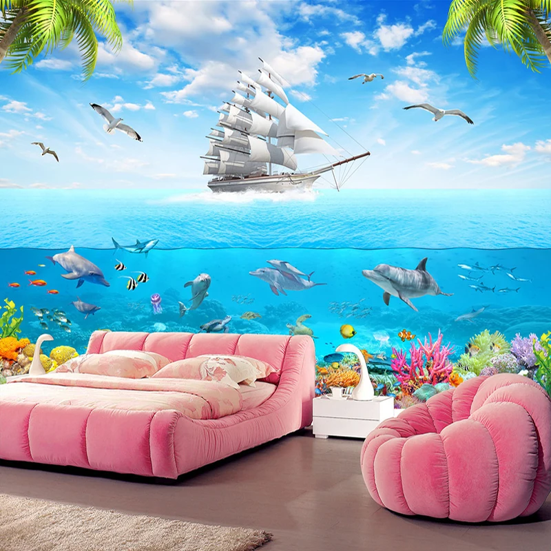 Пользовательские обои фрески 3D Чайка парусный подводный мир дельфин фото