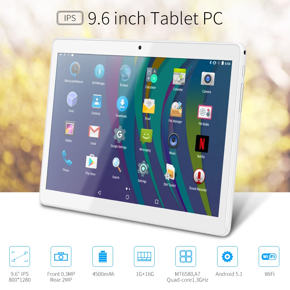  Yuntab 9.6inch K98 Tablet PC Android 5.1 unlocked smartphone Webcam IPS800*1280 with dual camera Bl