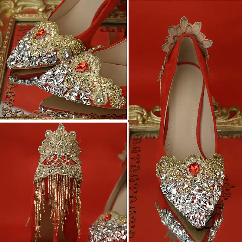 Wedding Shoes Red Color Chinese National Palace Tetro Style