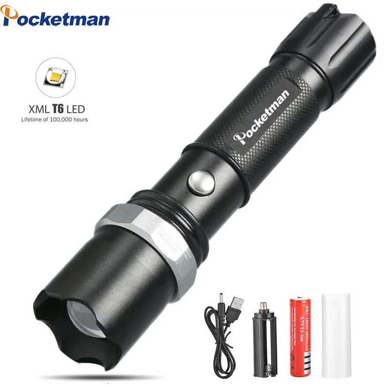 

5200LM XM-L T6 LED Tactical Flashlight Zoomable Lanterna LED Torch Flashlights For 18650 Rechargeable Battery or AAA