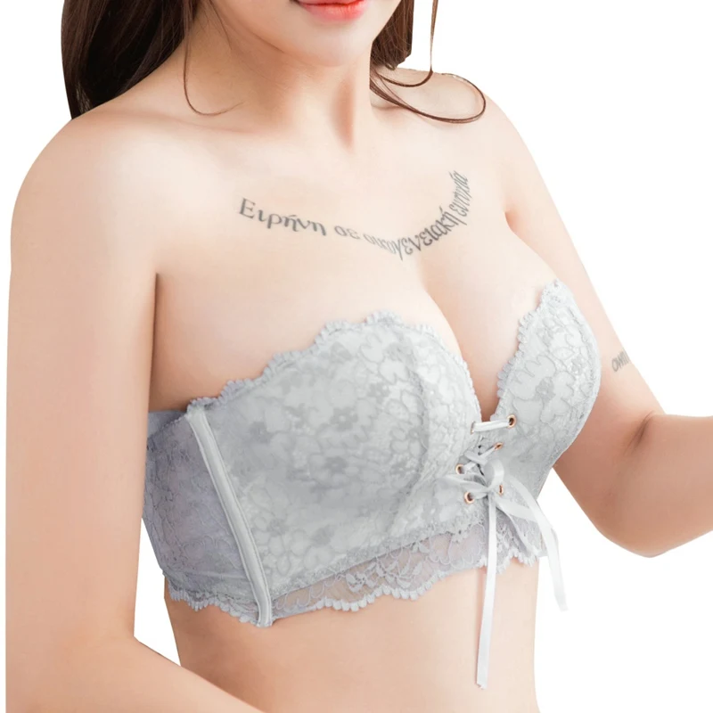 

Drawstring Push Up Bra For Women Sexy Lace Floral Padded Underwear Intimates Seamless Back Closure Lace Up Bra