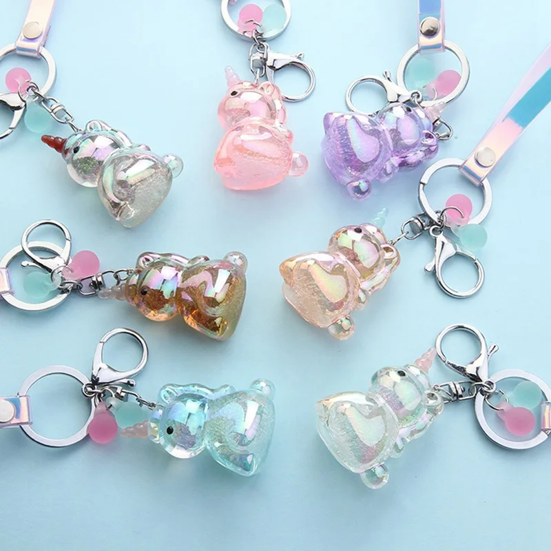 

3D Unicorn Keychain Rainbow Color Animal Cute Horse Key Chain Holder Women Bag Hang Car Pendant Keyring 2019