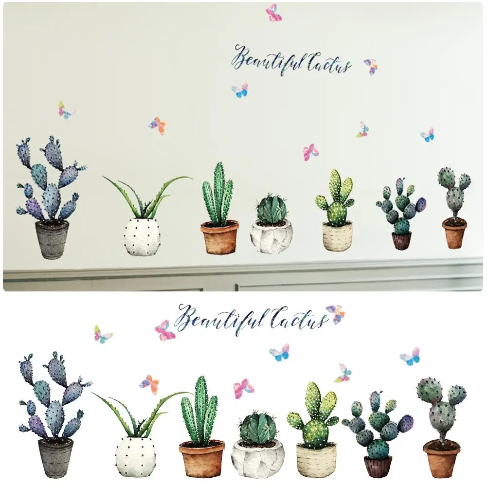 Creative Pot Plant Cactus Wall Stickers Vinyl DIY Art Mural for Living