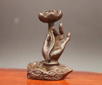 

7 CM Chinese red Copper Guanyin Bodhisattva Buddha Hand Statue Backflow incense