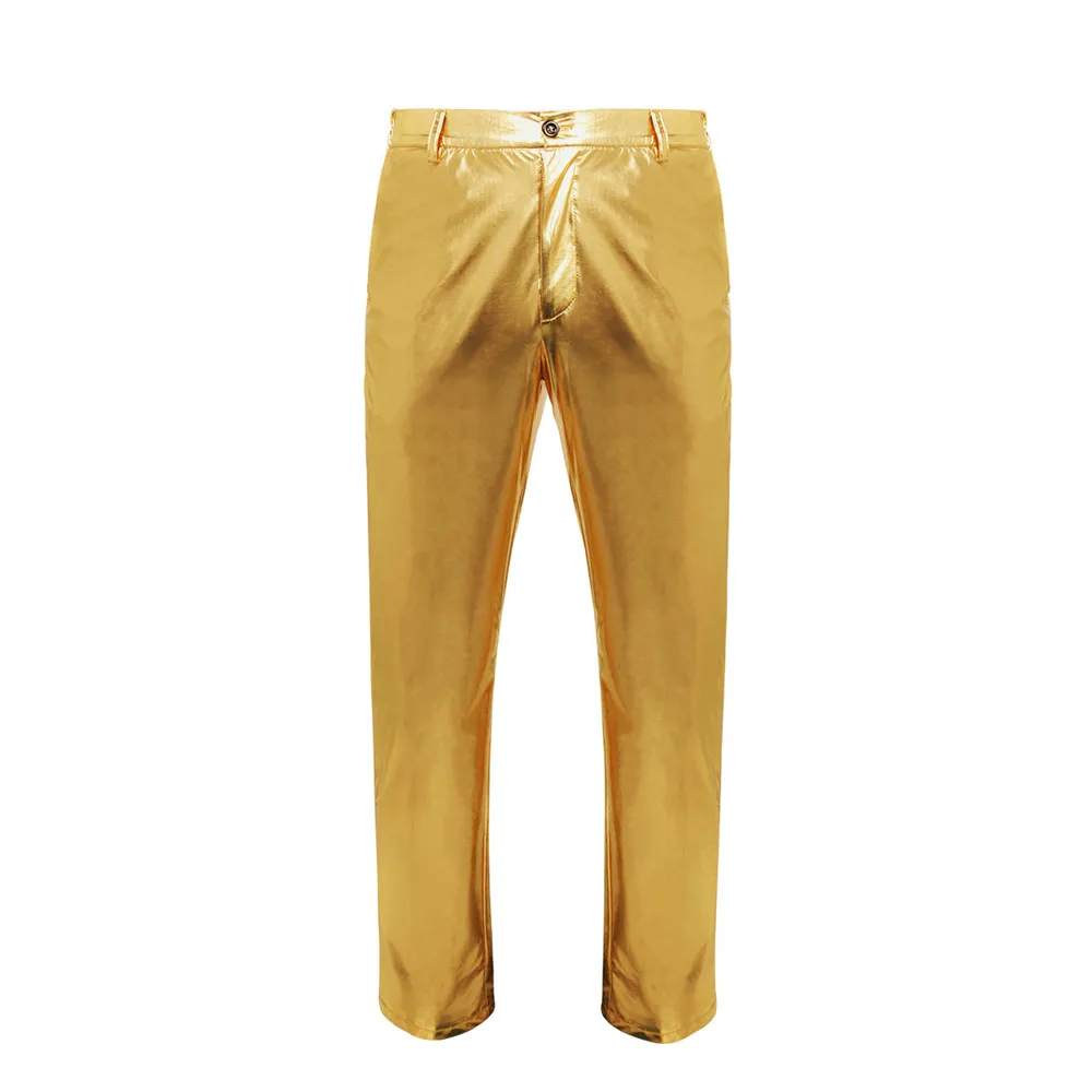 Men Metallic Gold Pants/Straight Leg Trousers Casual Slim Fit