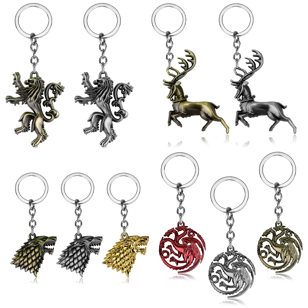 

HBO TV Series Game Of Thrones Key Chain Holder House Stark Lannister Targaryen Logo Keychains Keyrings Jewelry Gifts For Man