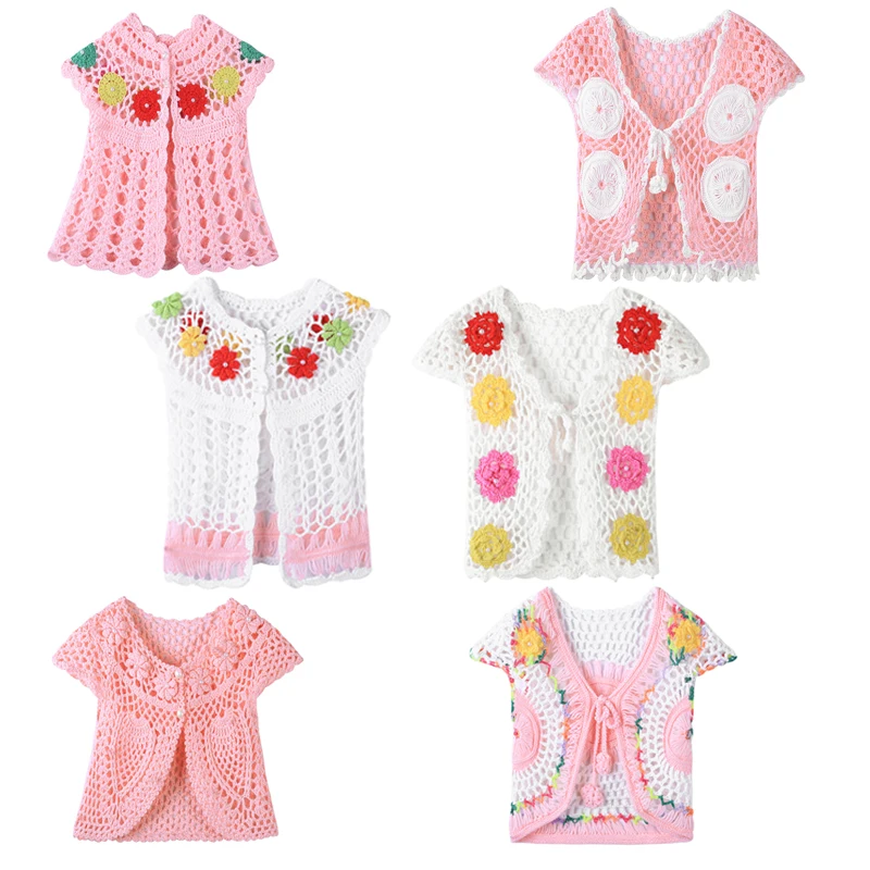 

Fashion Infant Toddler Kids Baby Vest Knit Sweater Handmade Crochet Flower Pearl Hollow Waistcoat Casual Tops Lovely Outwear