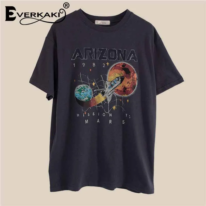 Everkaki женская футболка с принтом Аризоны, уличная одежда с коротким рукавом и круглым вырезом, серые повседневные топы, богемные женские футболки, лето - Цвет: Серый
