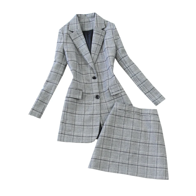 

women skirt suit office clothes Large size women's autumn winter office uniform plaid skirt wool suit jacket and skirt set