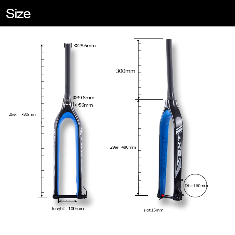 BXT ультра светильник 29er жесткая углеродная вилка MTB коническая 1 1/2 с через осевой стержень Углеродные вилки для горных велосипедов дисковый тормоз 160/180 мм