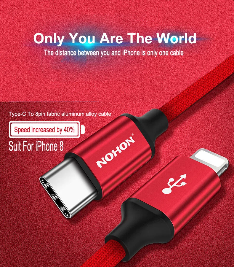NOHON usb type C для Apple, Кабель-адаптер для iPhone 8, 7, 6, 6S Plus, Macbook, iOS 8, 9, 10, нейлоновый кабель для быстрой зарядки и синхронизации данных type-C