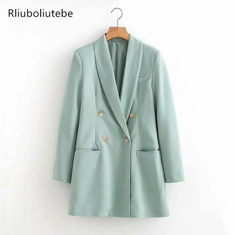Autumn Long Blazers Women Double Breasted Long Sleeve Suit Jacket Casual female Notched Blazers For Office Lady Women Clothes