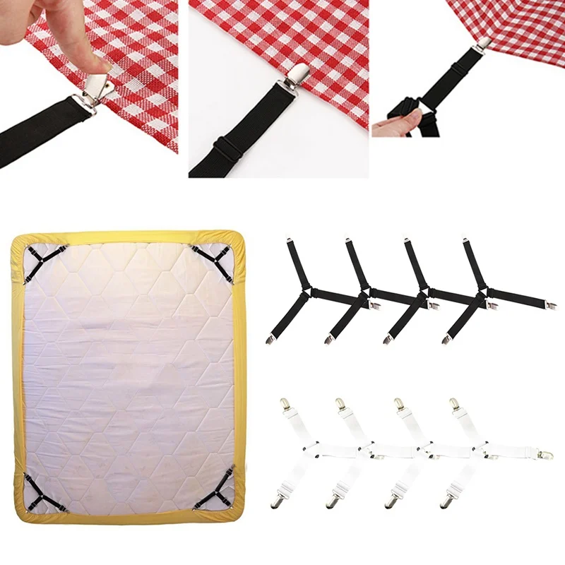 4pcs Adjustable Bed Fitted Sheet Straps Bed Sheets Straps Braces Crisscross Suspenders Gripper Storage Holder Fastener Clips