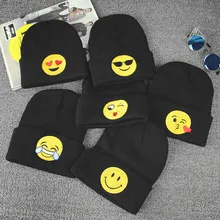 Emoji Вязать Шапочки Кап Взрослый Ребенок Мужская Зима Теплая Шляпа Мужская Хип-Хоп Регулируемая