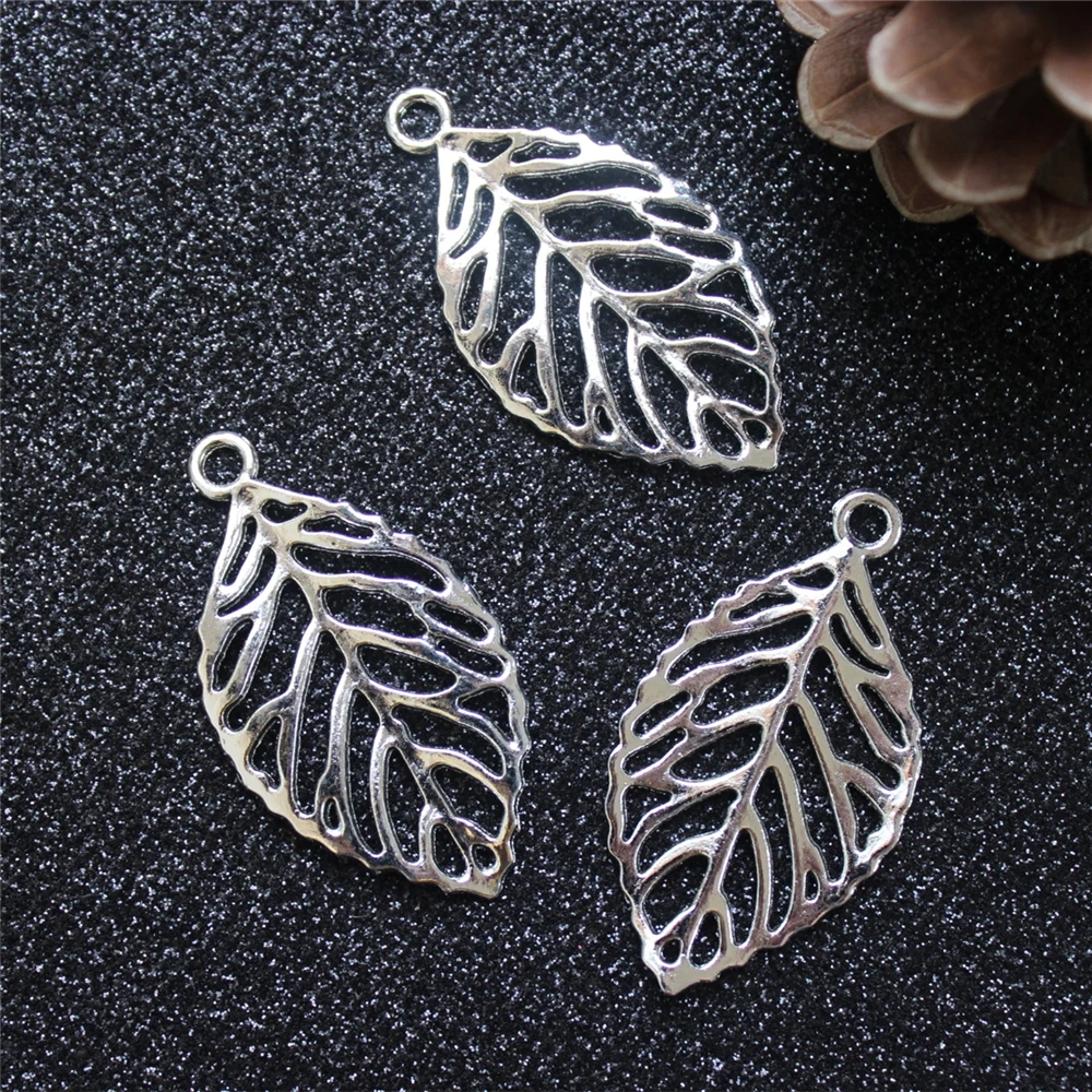 20pcs Vintage Silver Cute Leaf Charms Earrings Jewelry Making Supplies