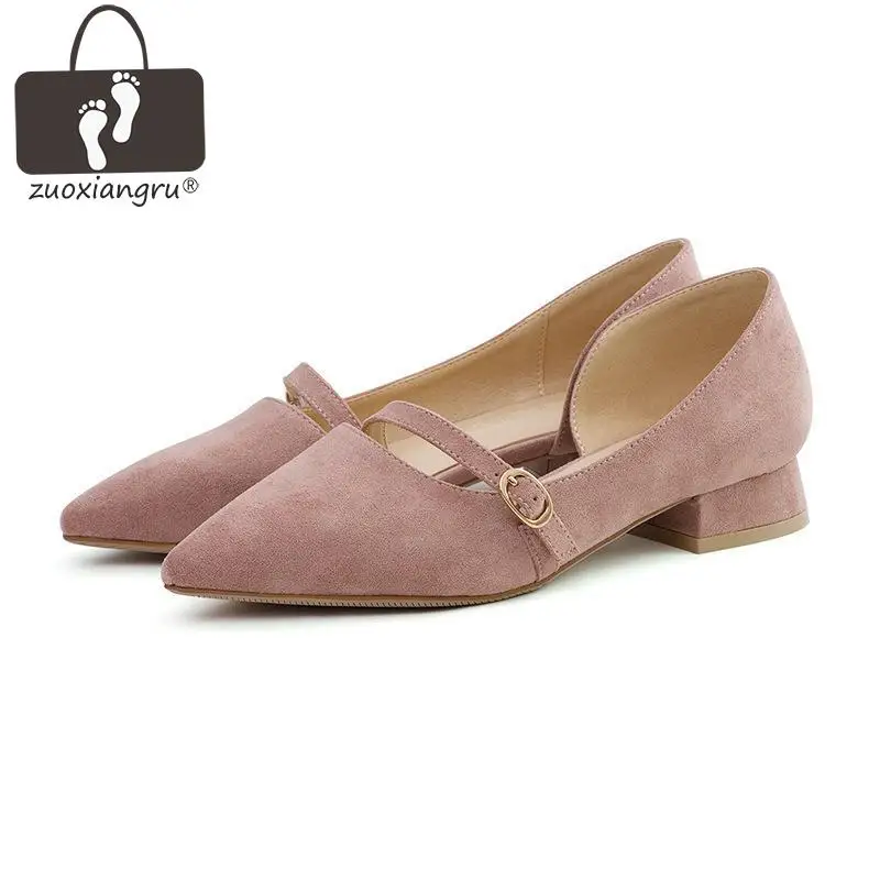 

Zuoxiangru Women's Spring Casual Single Shoes Flock Shoes Sweet Style Women's Shoes Pointed Solid Color Women's Shallow Shoes