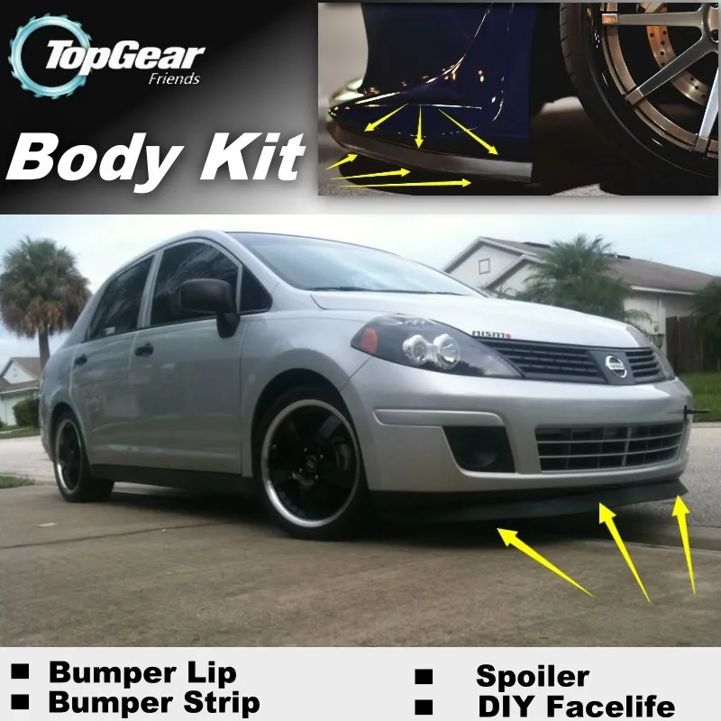 Lábios para Tiida Saia para Topgear C12 para Dodge Pára-choques Lábio Defletor Versa Trazo Spoiler Dianteiro Amigos Tuning - Corpo Kit Asa C11 9 Cheap Saia abertura frontal