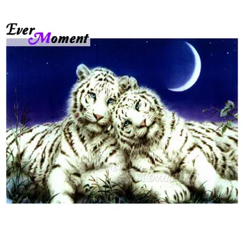 

Ever Moment Diamond Painting Handmade White Tigers Moon Picture Of Rhinestone Cross Stitch 5D DIY Diamond Embroidery 3F1619
