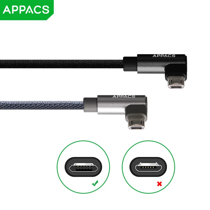 APPACS 90 градусов Micro USB кабель 2.4A быстрое зарядное устройство кабель данных плетеный кабель телефон зарядное устройство кабель для samsung huawei Microusb шнур