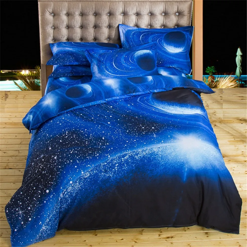 FUYA 3D Galaxy Bedding Dvojitá velikost vesmíru Textilní textilní tkanina Polyester 3/4-dílná obalová souprava, 3D galaxie