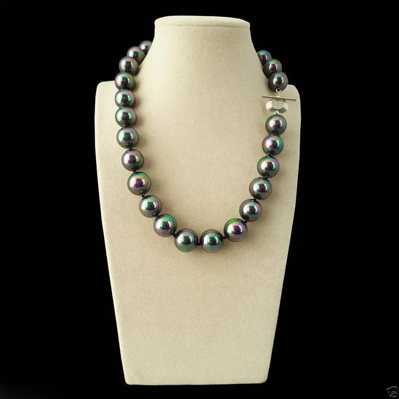 

FREE shipping Rare Huge Rainbow Black 14mm South Sea Shell Pearl Heart Clasp Necklace 18" AAA