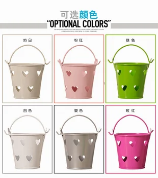 

Colorful Heart Hollow Tin Pails Mini Bucket Wedding Candy Box Chocolate Favors Boxes Free Shipping 50pcs