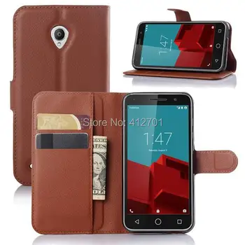 

100pcs/lot free shipping Lychee Litchi leather Cover stand wallet Case with slots For Vodafone Smart Prime 6