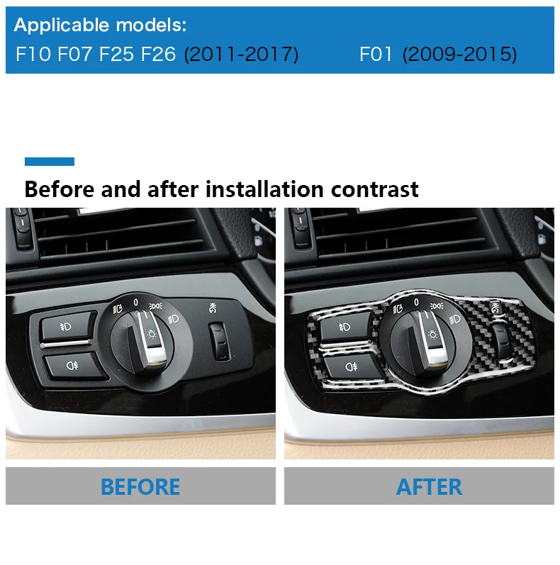 for BMW F10 F07 F01 F25 F26 LHD Carbon Fiber Car Headlight Switch Cover Trim Stickers 5 Series Accessories Car Styling (3)