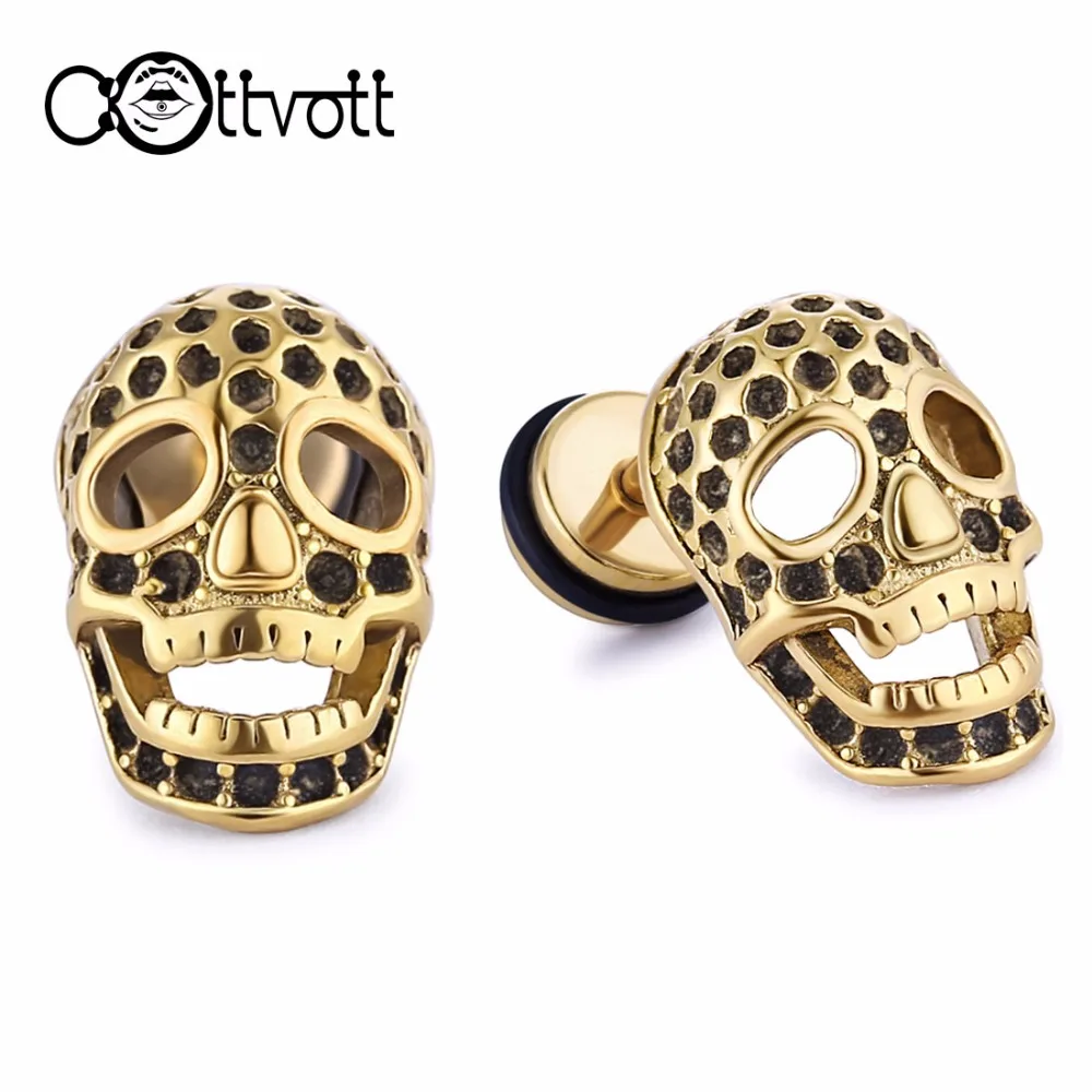 Buy 2pcs/lot Hollow Skull Stud Earrings for Men Punk