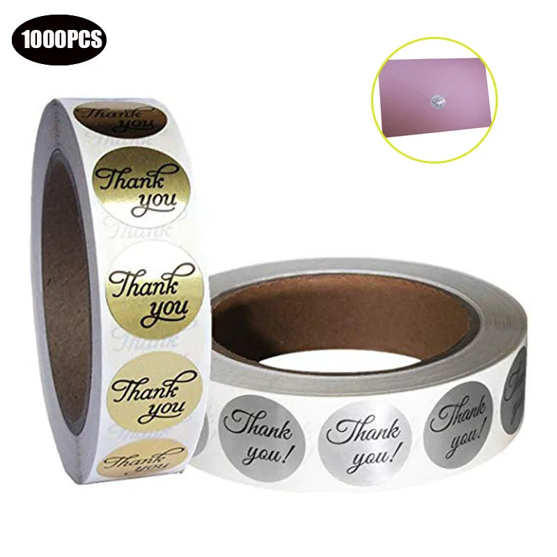 

1000 PCS Gold silver thank you Stickers seal labels scrapbooking stickers Wedding decoration Package stationery sticker 1 inch