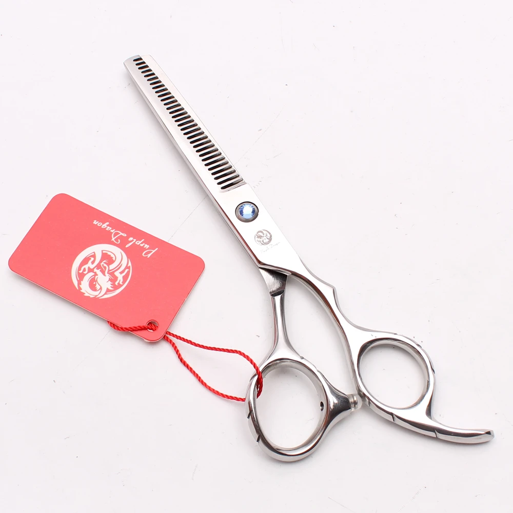 5.5 인치 16cm 퍼플 드래곤 JP 440C 미용사의 가위 숱이 가위 양면 치아 15% 숱이 비율 헤어 가위