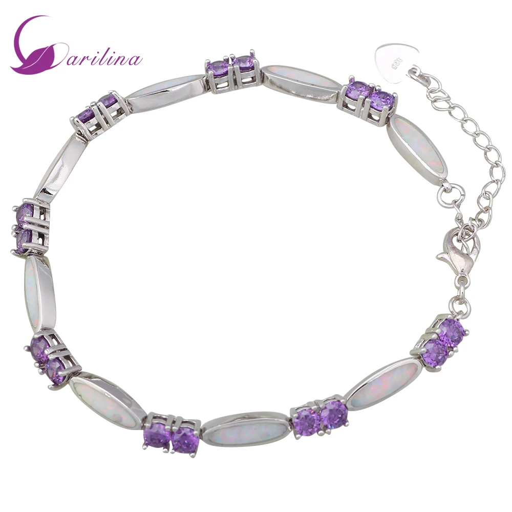 

Women's 925 Sterling Silver Purple zircon white Fire Opal Bracelets & bangles Fashion Bijoux 18cm 7.08 inch B188