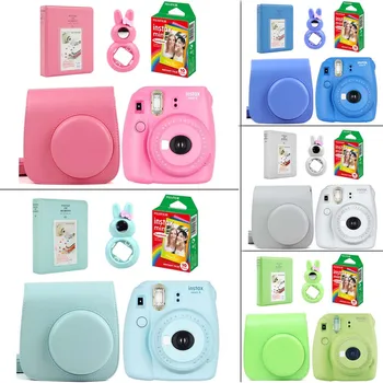 

5 Colors Fujifilm Instax Mini 9 Instant Photo Camera Set with Rainbow Film+Leather Camera Case+Photo Album+Rabbit Selfie Lens