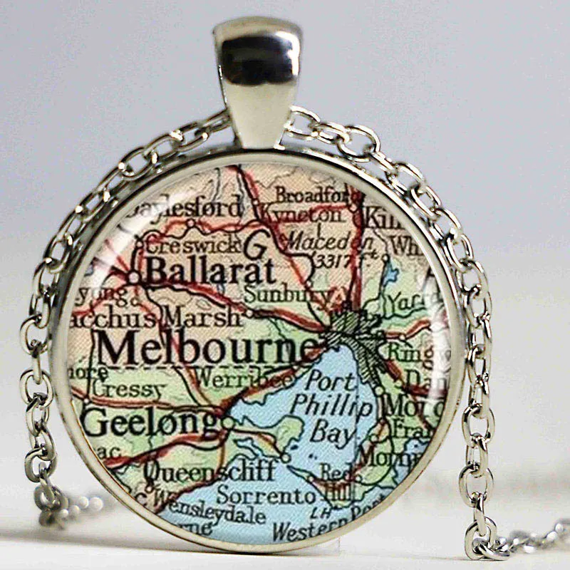 Melbourne Map Pendant Resin Charm Australia Silver Color Necklace Travel Gift Round | Украшения и аксессуары