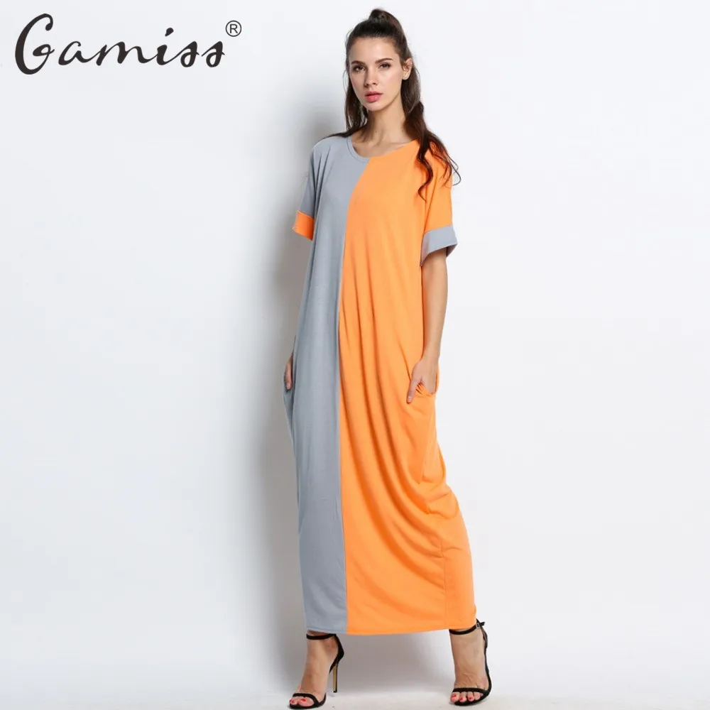 

Lortalen oversized boho style casual loose long dress batwing sleeve color block shift maxi dresses with pocket robe femmen
