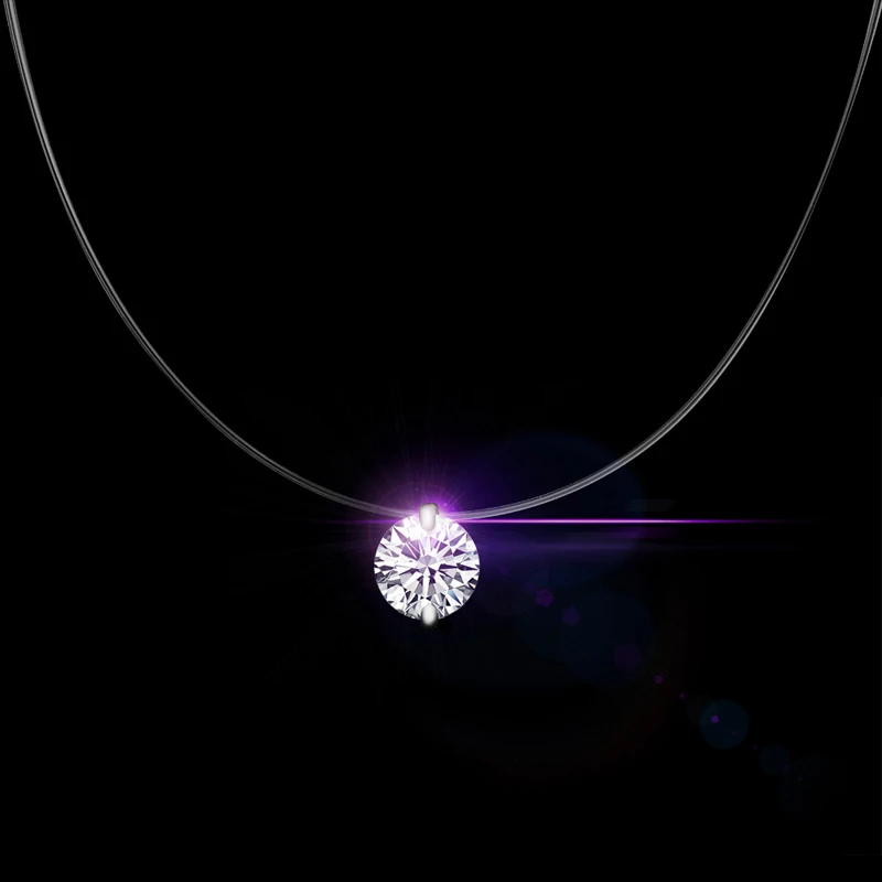 4 стиля, 925 пробы, Серебряный сверкающий циркон, ожерелье, невидимая прозрачная леска, простая подвеска, ювелирное изделие для женщин - Окраска металла: crystal 8MM