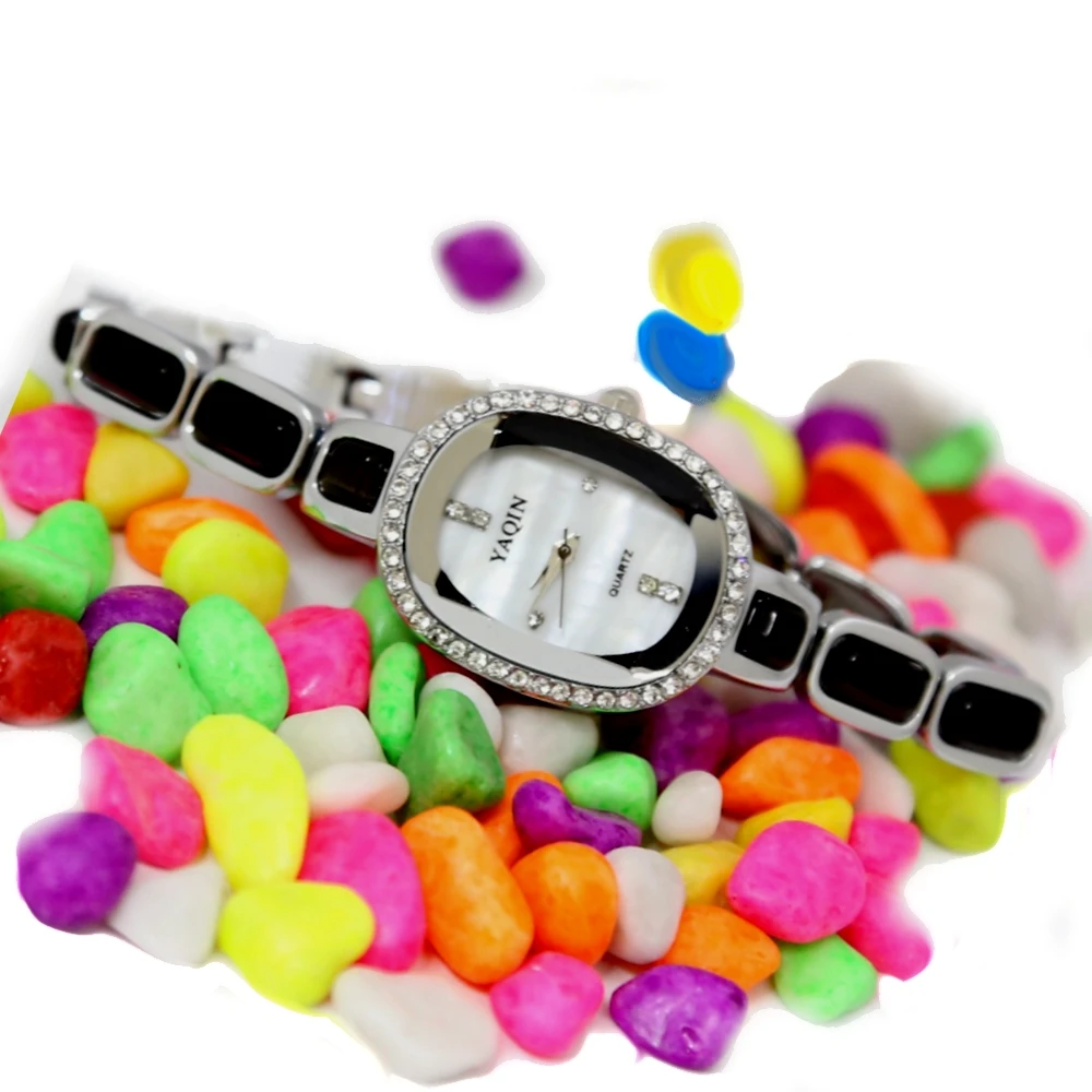 FW933B Elliptic White Dial Ladies Women Immited Cat's eye stone Bracelet Watch