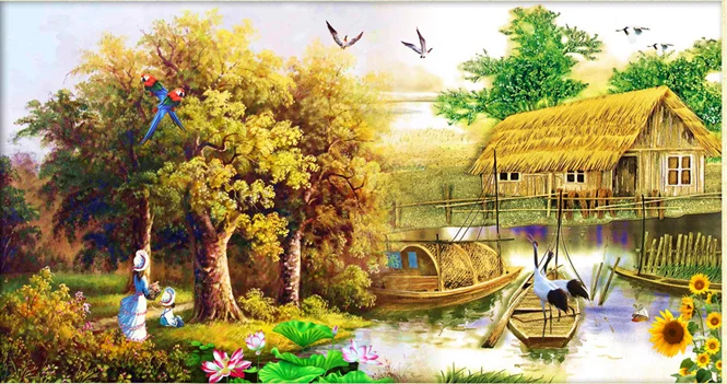 

Pond hut Crafts home decor cross stitch Diamond Painting 5d diy Lakeside Manor under twilight embroidery full diamond mosaic