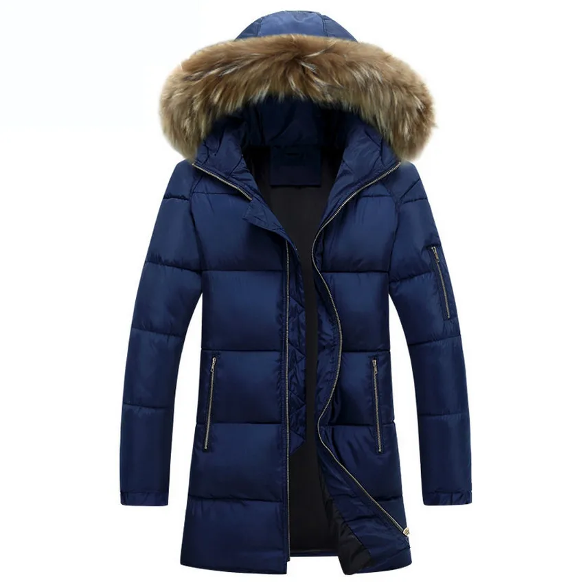 

2017 Winter Park Men Coat Outerwear Man Cotton-padded Jacket Fashion Casual Hooded Solid Warm Plus Size Long Outer Clothing