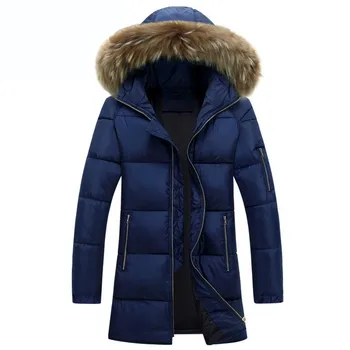 

2017 Winter Park Men Coat Outerwear Man Cotton-padded Jacket Fashion Casual Hooded Solid Warm Plus Size Long Outer Clothing