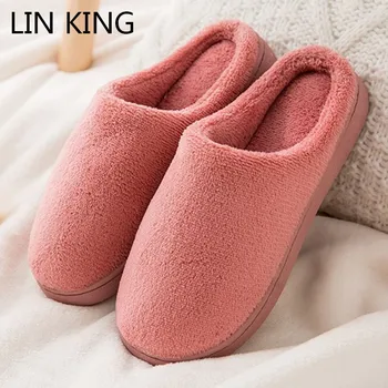 

LIN KING Sweet Lovers Couples Indoor Slippers Unisex Winter Home Shoes Slip On Lazy House Floor Shoes Warm Cotton Bedroom Shoes